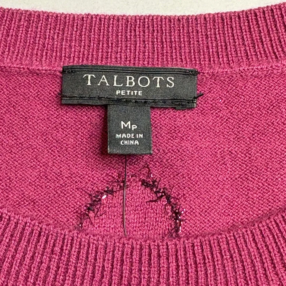 Talbots Petite Medium Wool Blend Sweater Fuchsia‎ Pink Metallic Polka Dot NWT